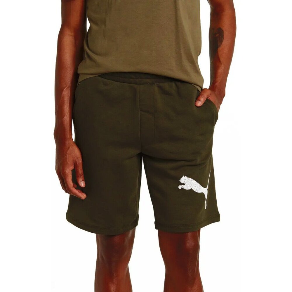 Under Armour UA Men's Dark Green Faux Embroidered Logo Cat Sports Gym Shorts